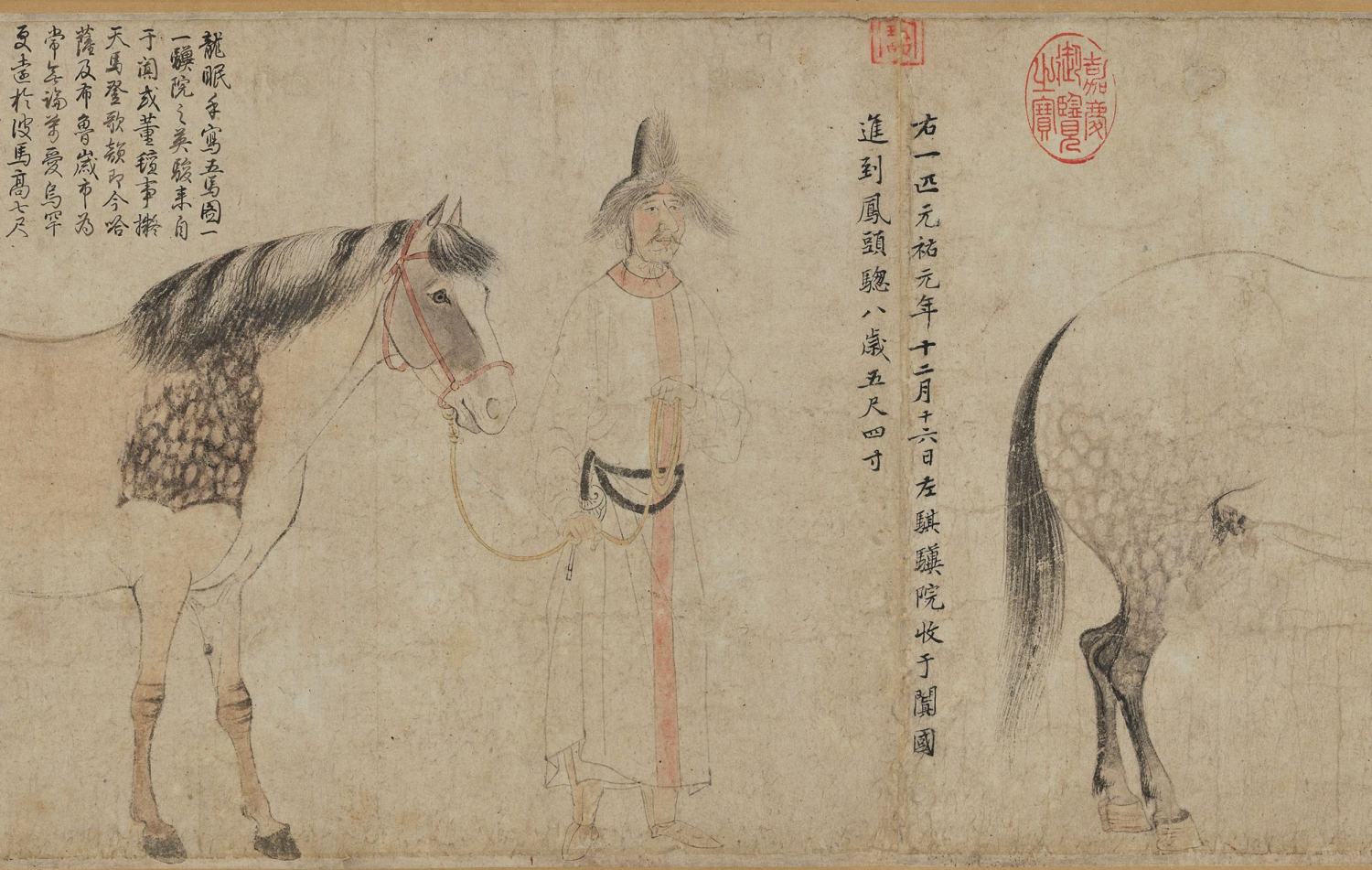 北宋李公麟名画五马图卷
