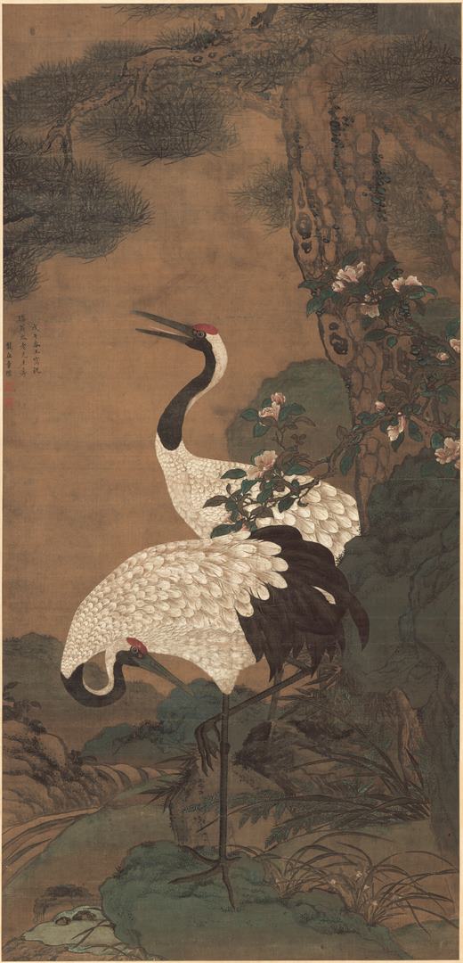 明代童垲松鹤延年图绢本高清