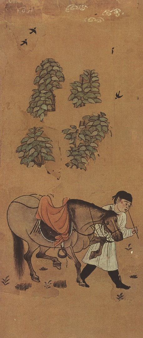 唐代牧马图高清绢本