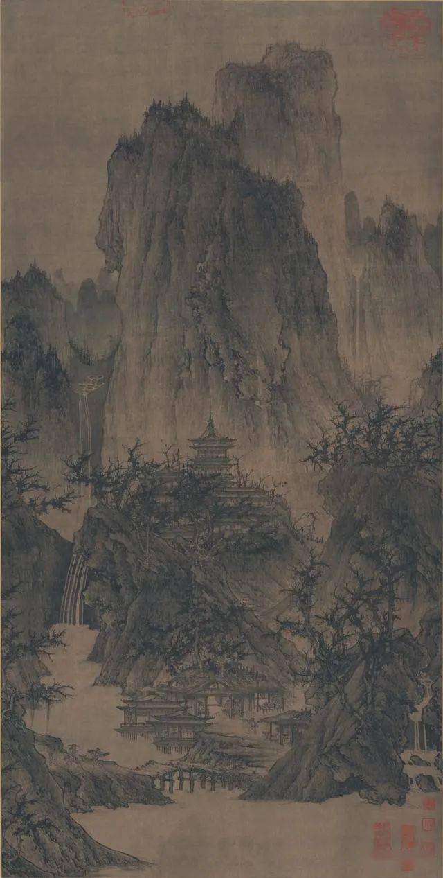 北宋李成晴峦萧寺图高清绢本