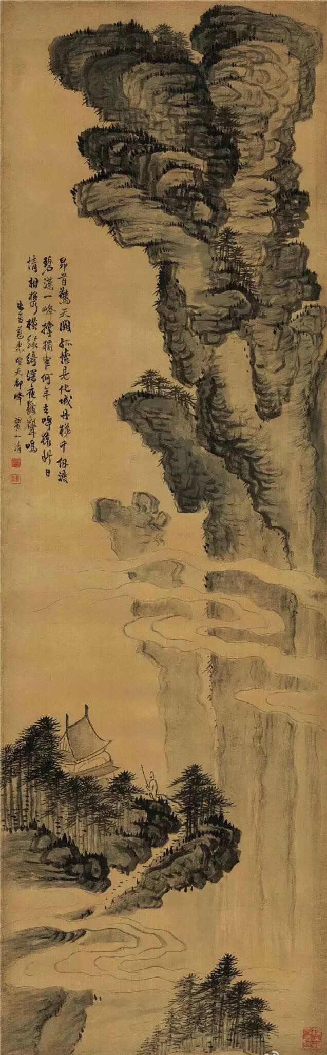 清代梅清黄山天都峰图高清纸本