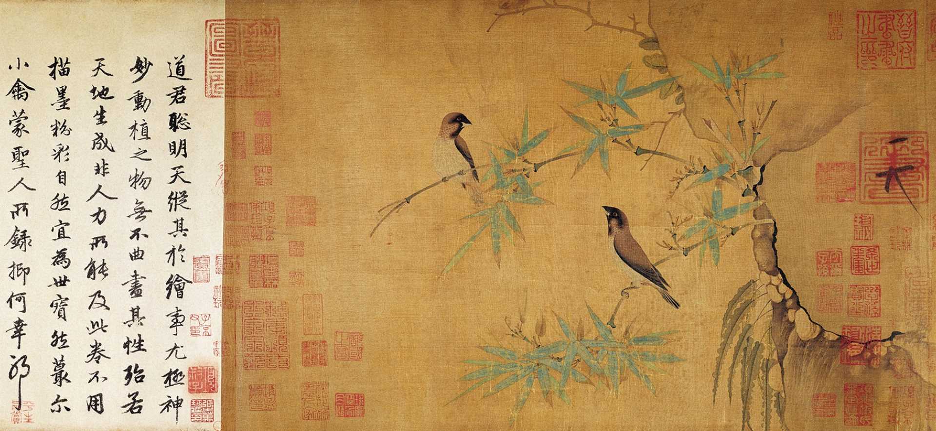 北宋赵佶竹禽图高清绢本