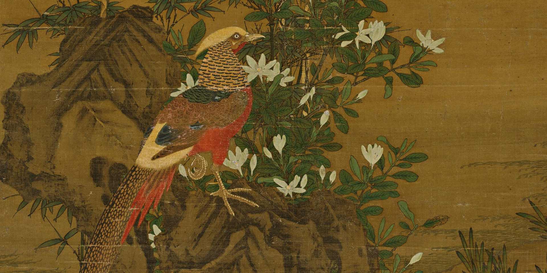 元王渊花竹锦鸡图轴高清绢本