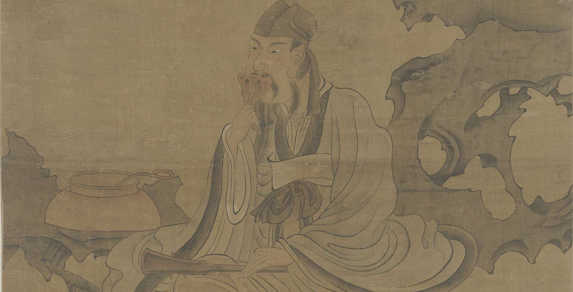 明陈老莲老迟像立轴高清绢本