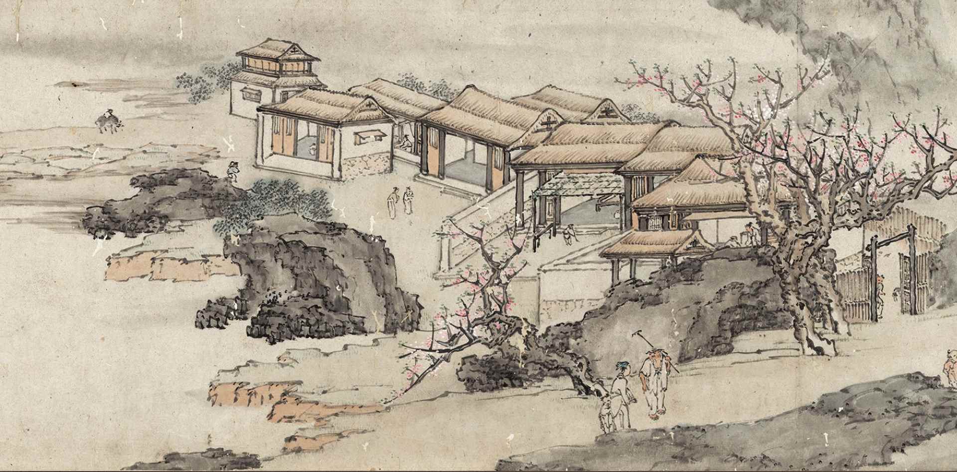 清黄夔山水人物桃花源图高清纸本