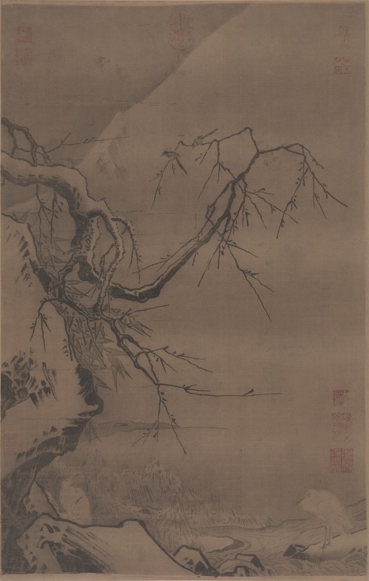 南宋马远雪滩双鹭图高清绢本