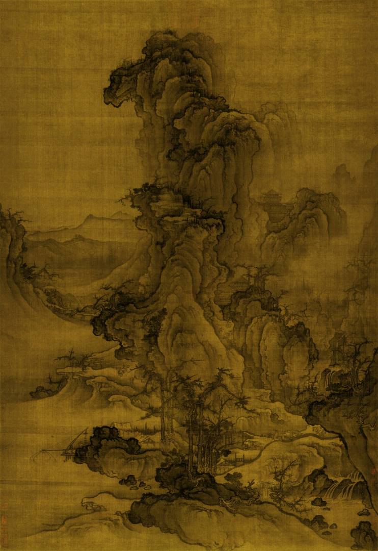 北宋郭熙秋山行旅图高清绢本