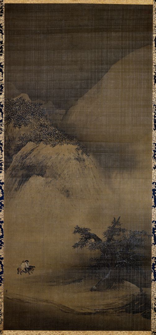 宋梁楷雪景山水图高清绢本