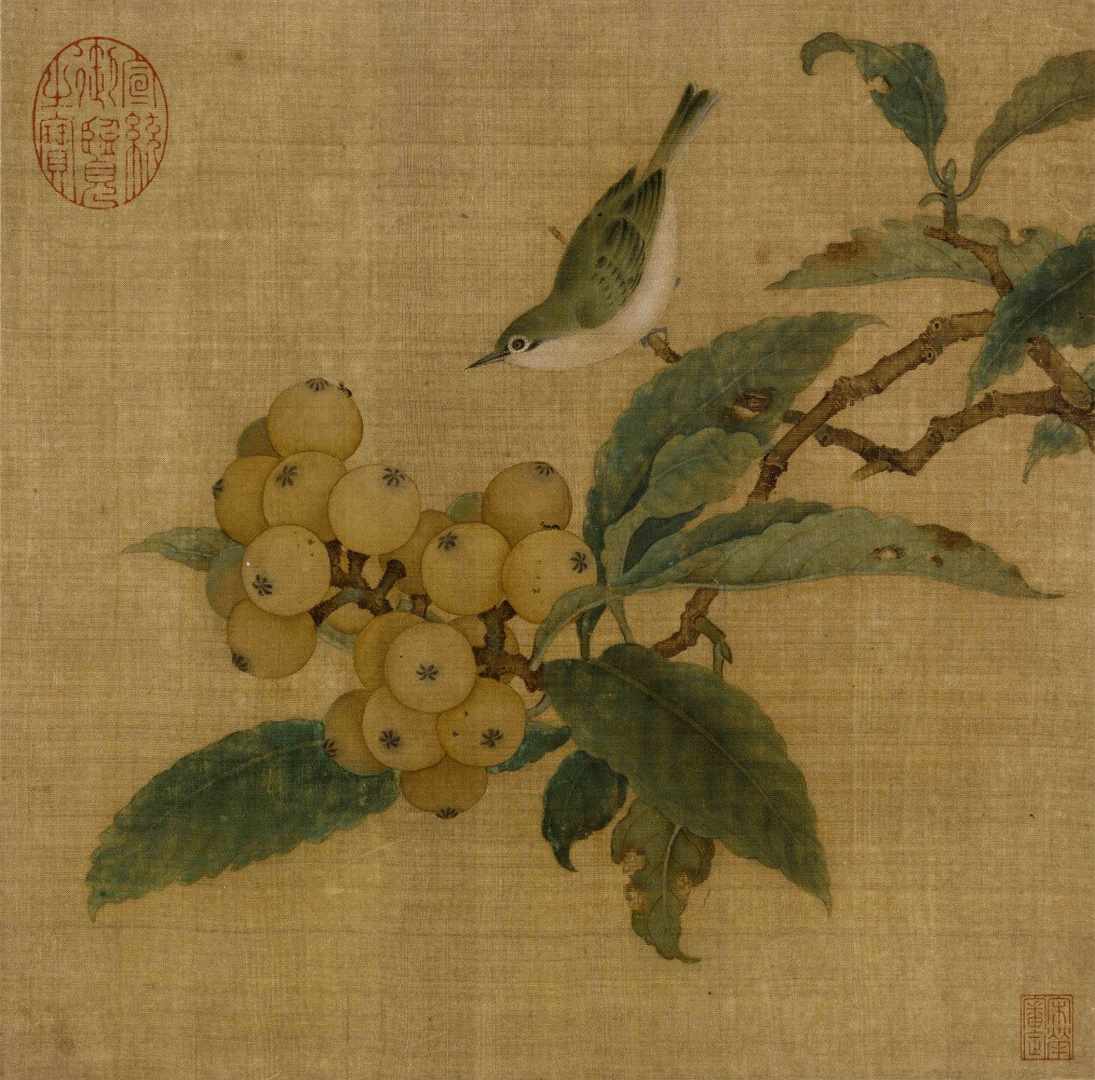 宋林椿枇杷山鸟图高清绢本