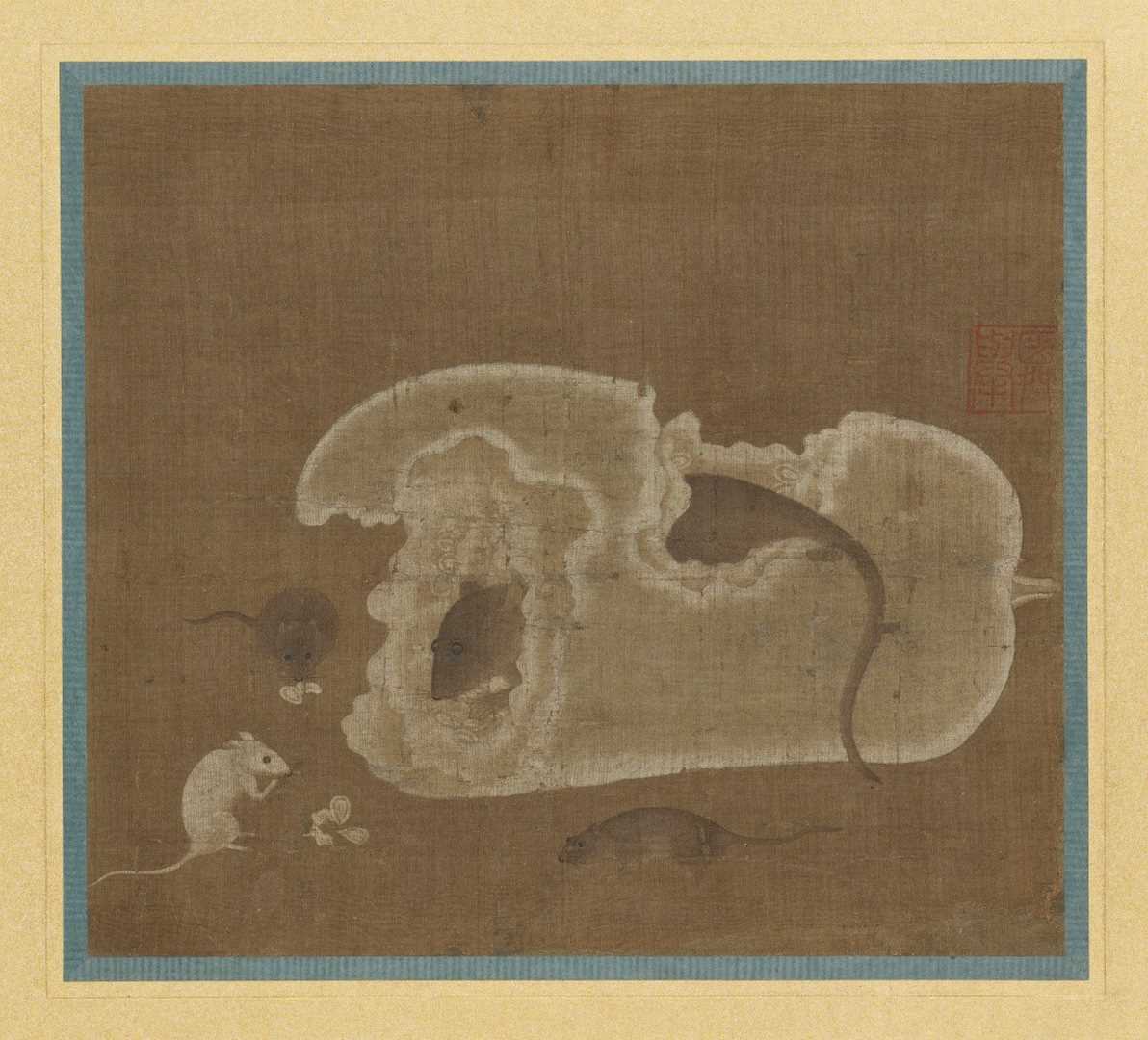 元钱选瓜鼠图高清绢本