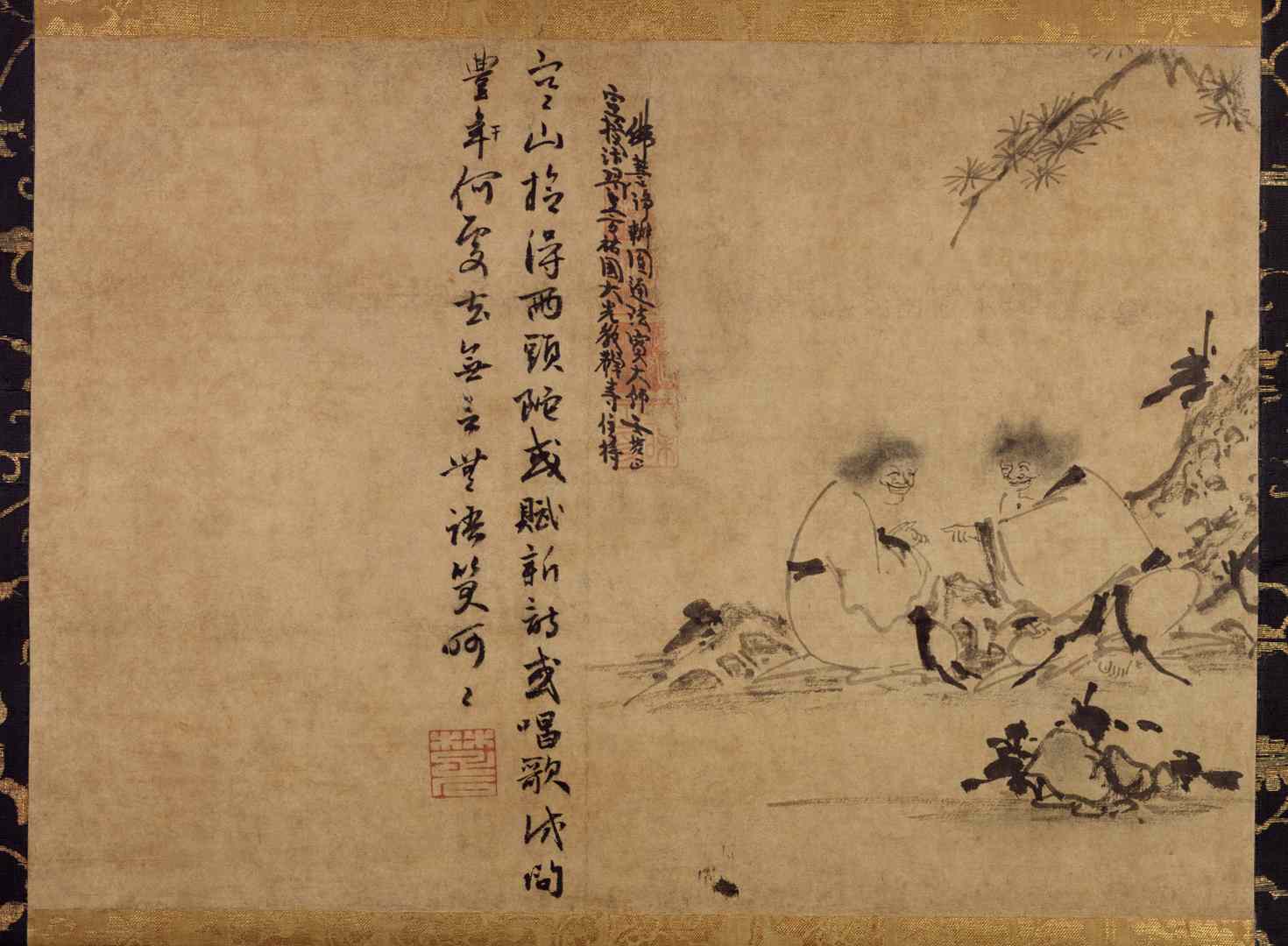 元因陀罗寒山拾得图超清纸本