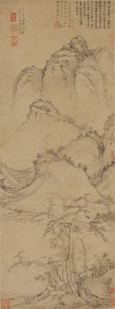 元曹知白疏松幽岫图轴超清纸本