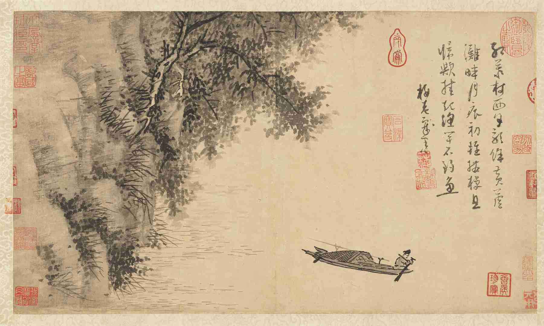 元吴镇芦滩钓艇图超清纸本
