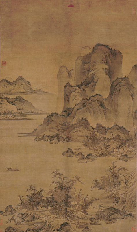 清蓝瑛秋山行旅图轴超清绢本