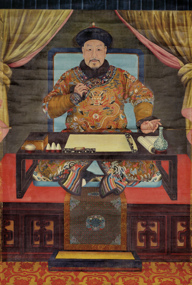 清郎世宁乾隆皇帝朝服像超清绢本