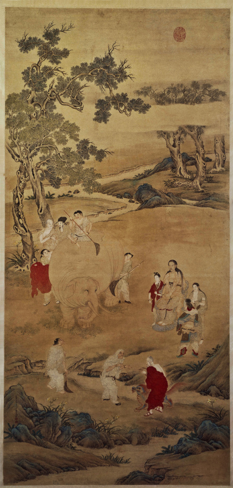 清丁观鹏乾隆皇帝洗象图轴