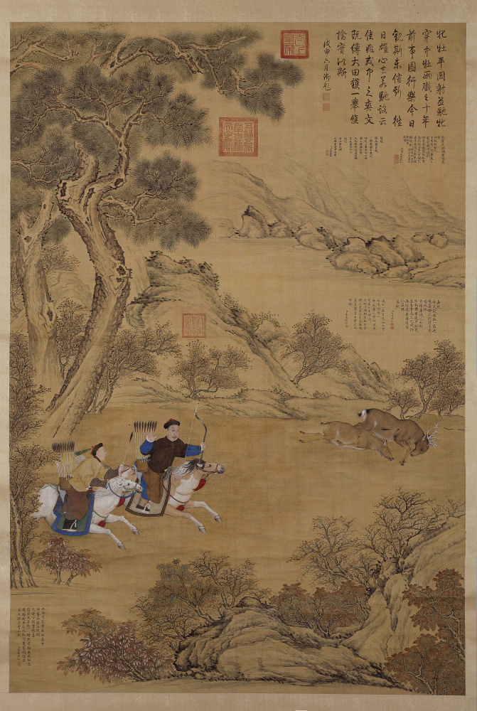 清乾隆一箭双鹿图超清绢本