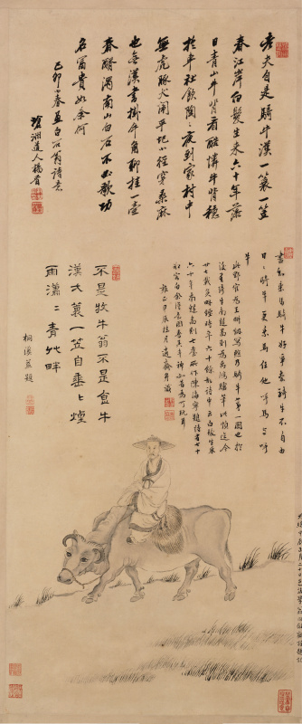 清杨晋石谷骑牛图轴超清纸本