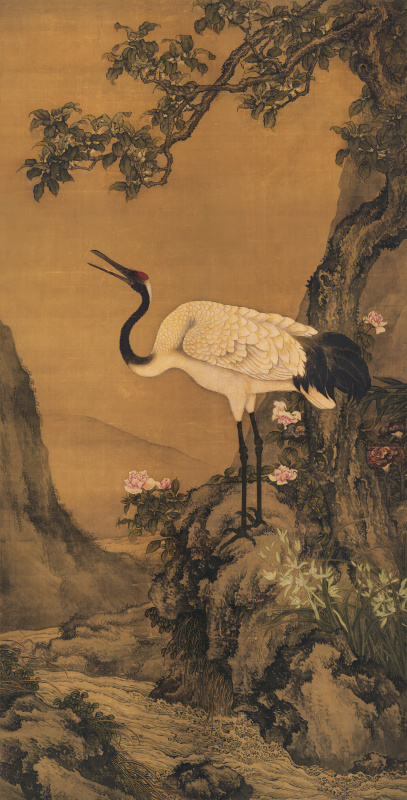 清沈铨桂鹤图超清纸本