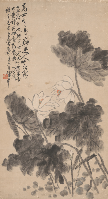 清蒲作英荷花图轴超清纸本